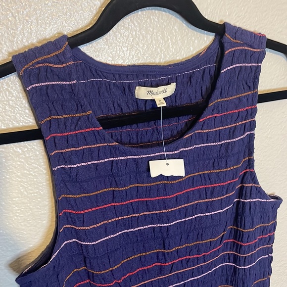 NWT Madewell | Rainbow Stitch Smocked Tank Top | Blue | Size Medium - Picture 2 of 6